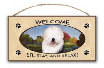 Skylt, Welcome – Old english sheepdog