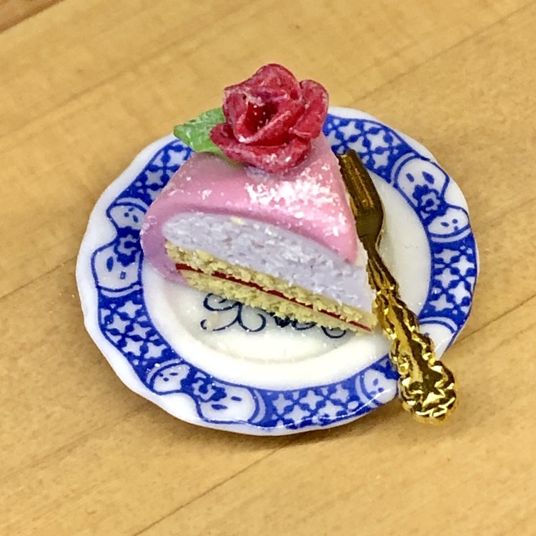 Princess Cake Piece on Porcelain Plate Miniature Set