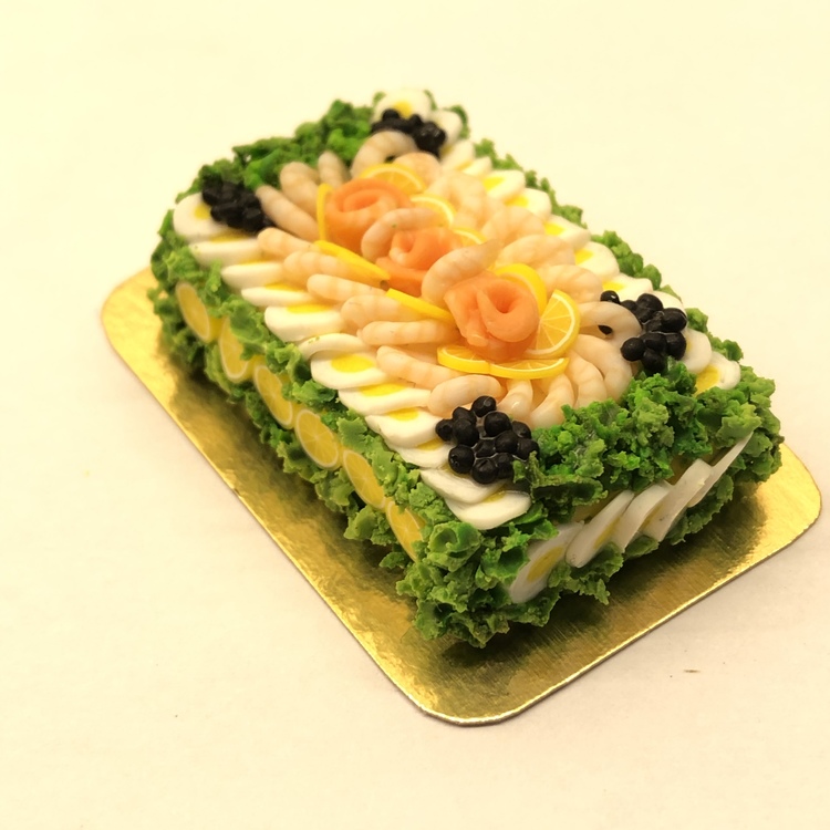 Smörgåstårta (Sandwich Cake) Rectangular with Salmon / Shrimp / Eggs Miniature
