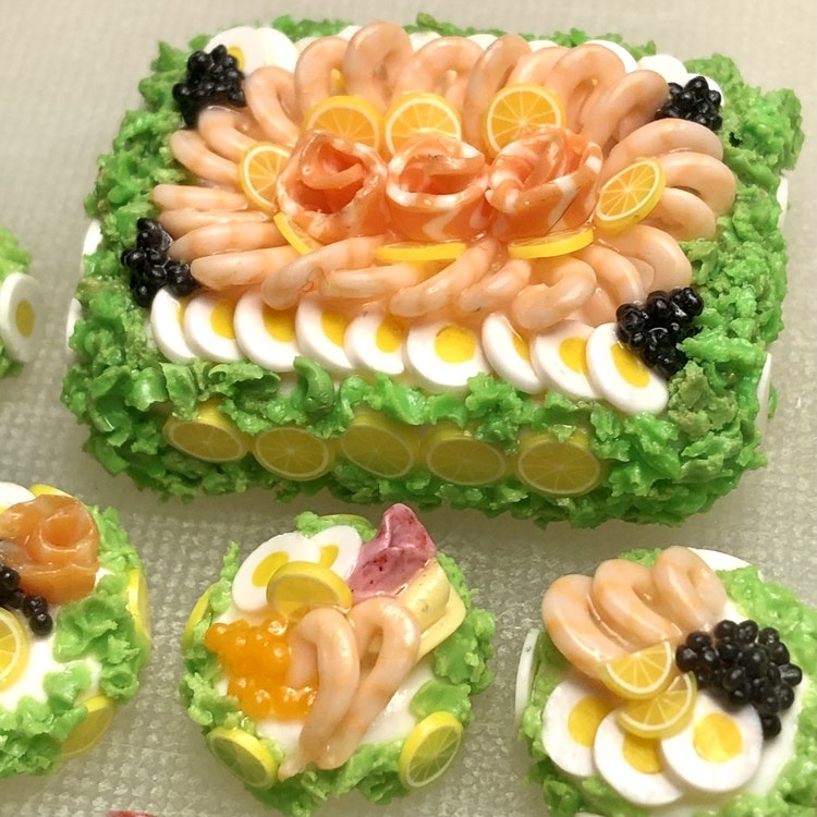 Smörgåstårta (Sandwich Cake) Rectangular with Salmon / Shrimp / Eggs Miniature