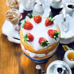 Somrig tårta med jordgubbar inklusive kaffeservis i porslin