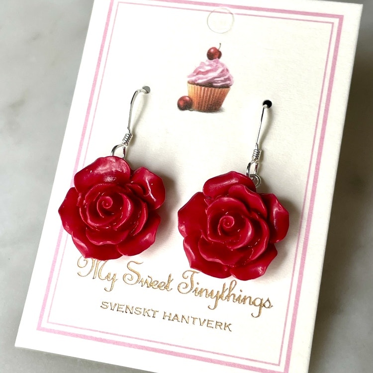 Red Roses Earrings Silver/Gold