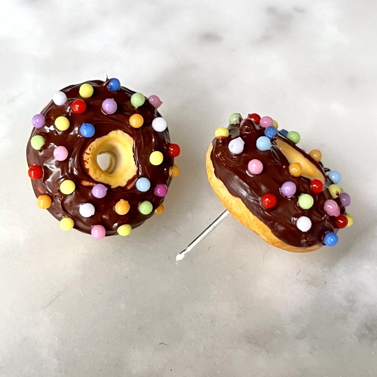 Chocolate Donuts with Sprinkles Ordinary/Stud Silver Earrings