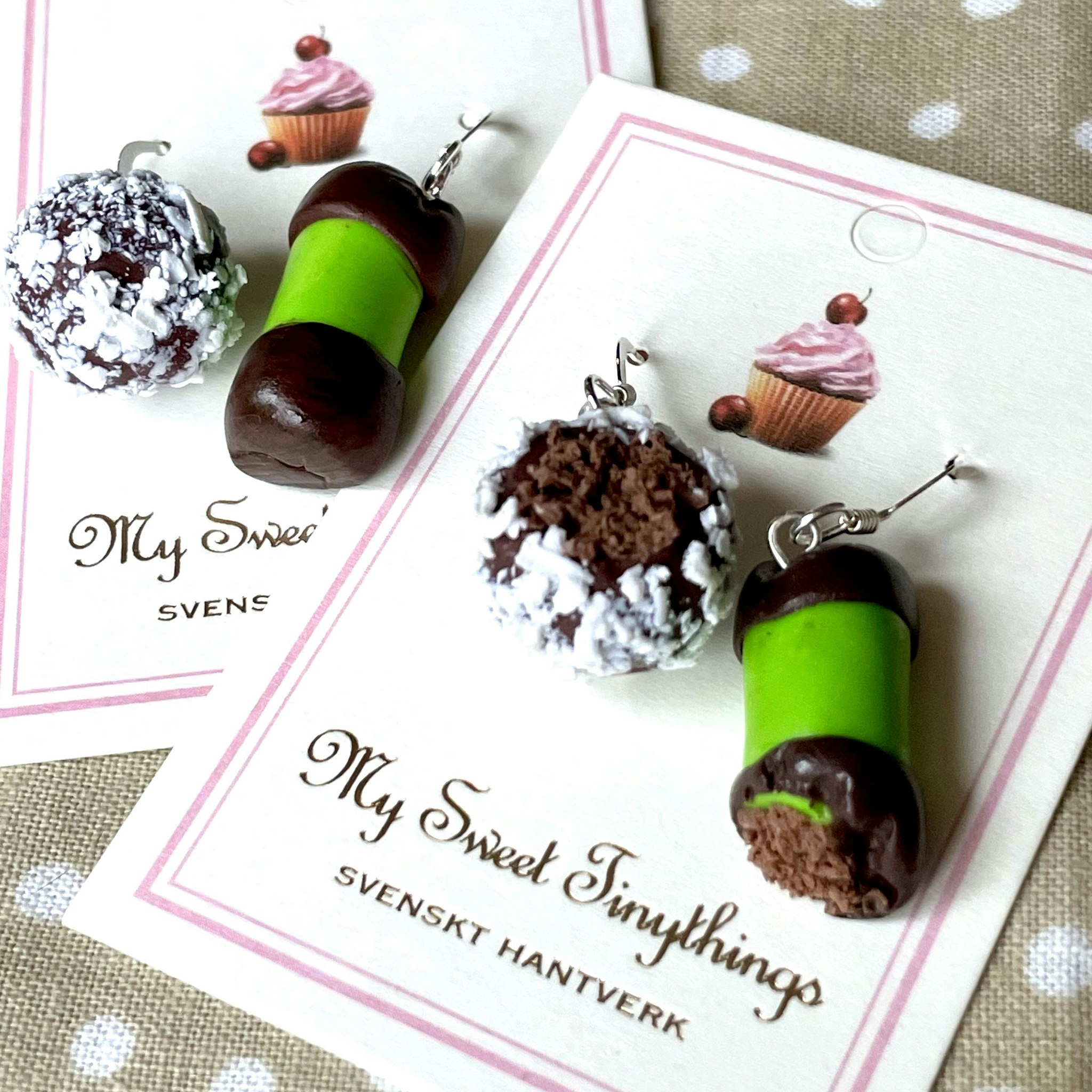 Vacuum Cleaner and Cocoa Ball with Bite Swedish Fika Earrings Silver