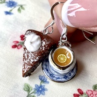 Chocolate Cake with Tea or Coffee Earrings Silver/Gold