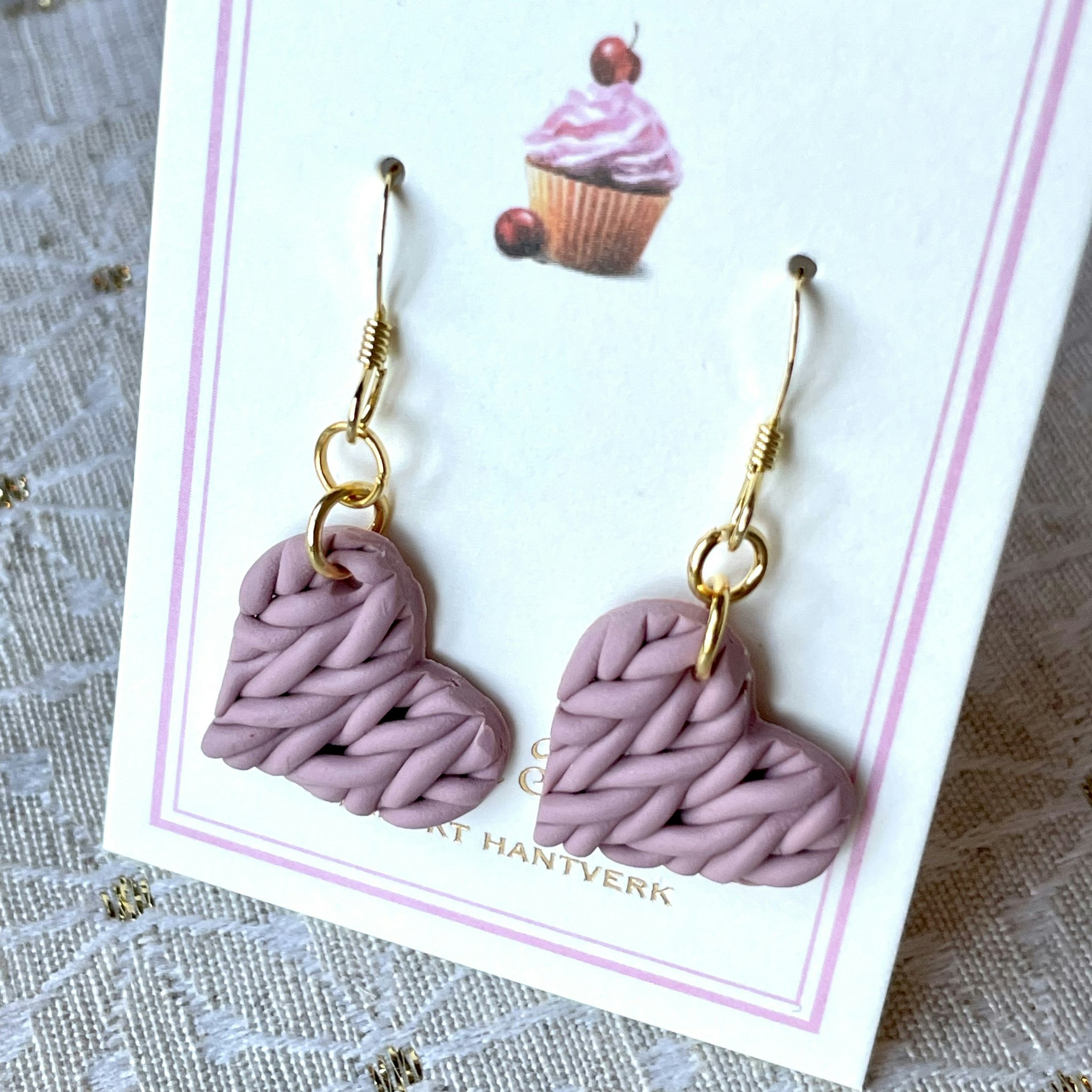 Knitted Hearts Different Colors Gold Earrings 1 pair