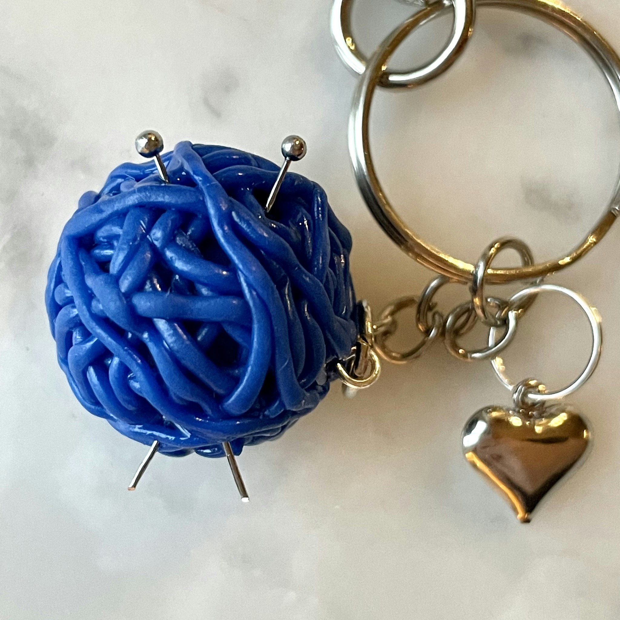 Ball of Yarn Key Chain Silver/Gold - Optional color