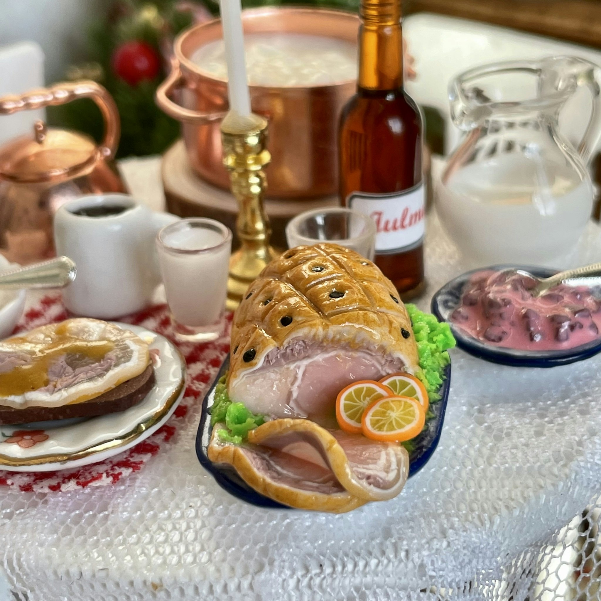 Christmas Ham on Porcelain Plate