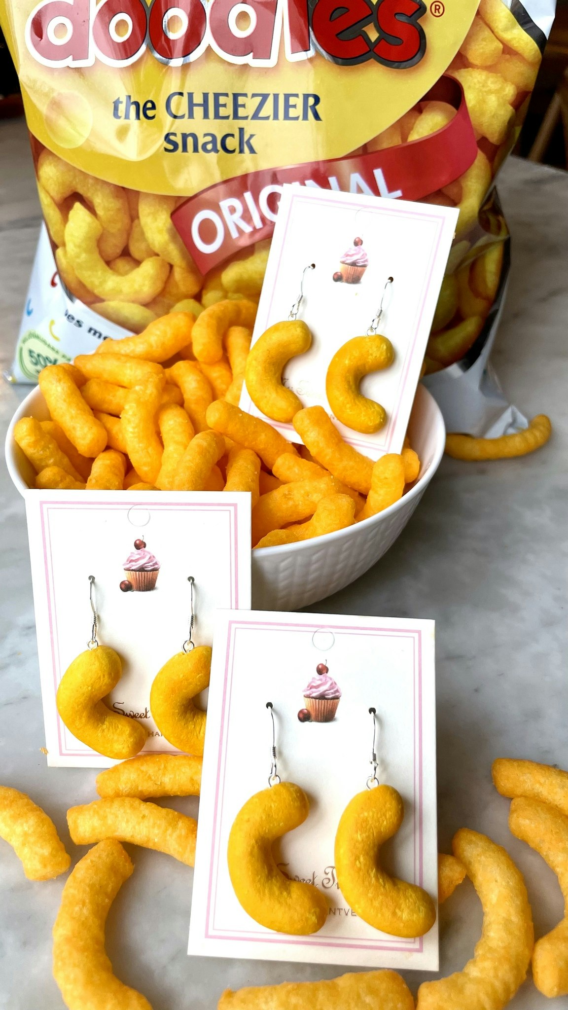 Cheese Puffs Earrings 1 pair