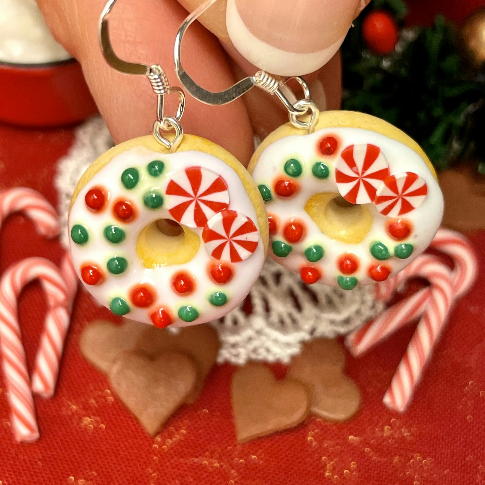 Candy Cane Donuts Earrings Silver/Gold