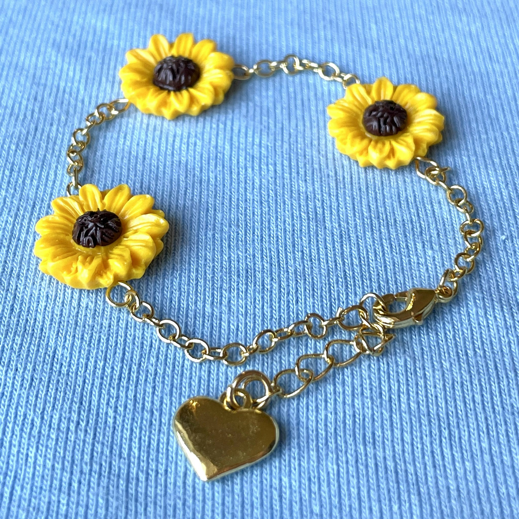 Sonnenblumen Armband 3 Blumen silber/gold