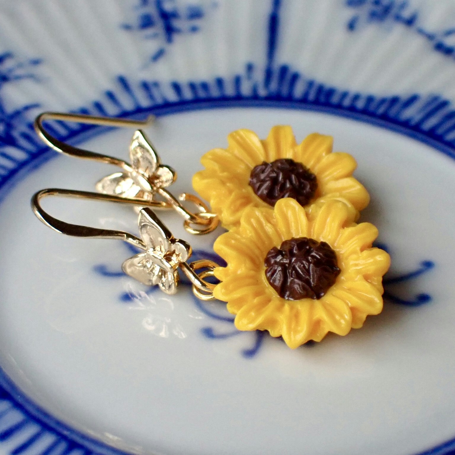 Sunflowers Gold Butterfly Earrings 1 pair