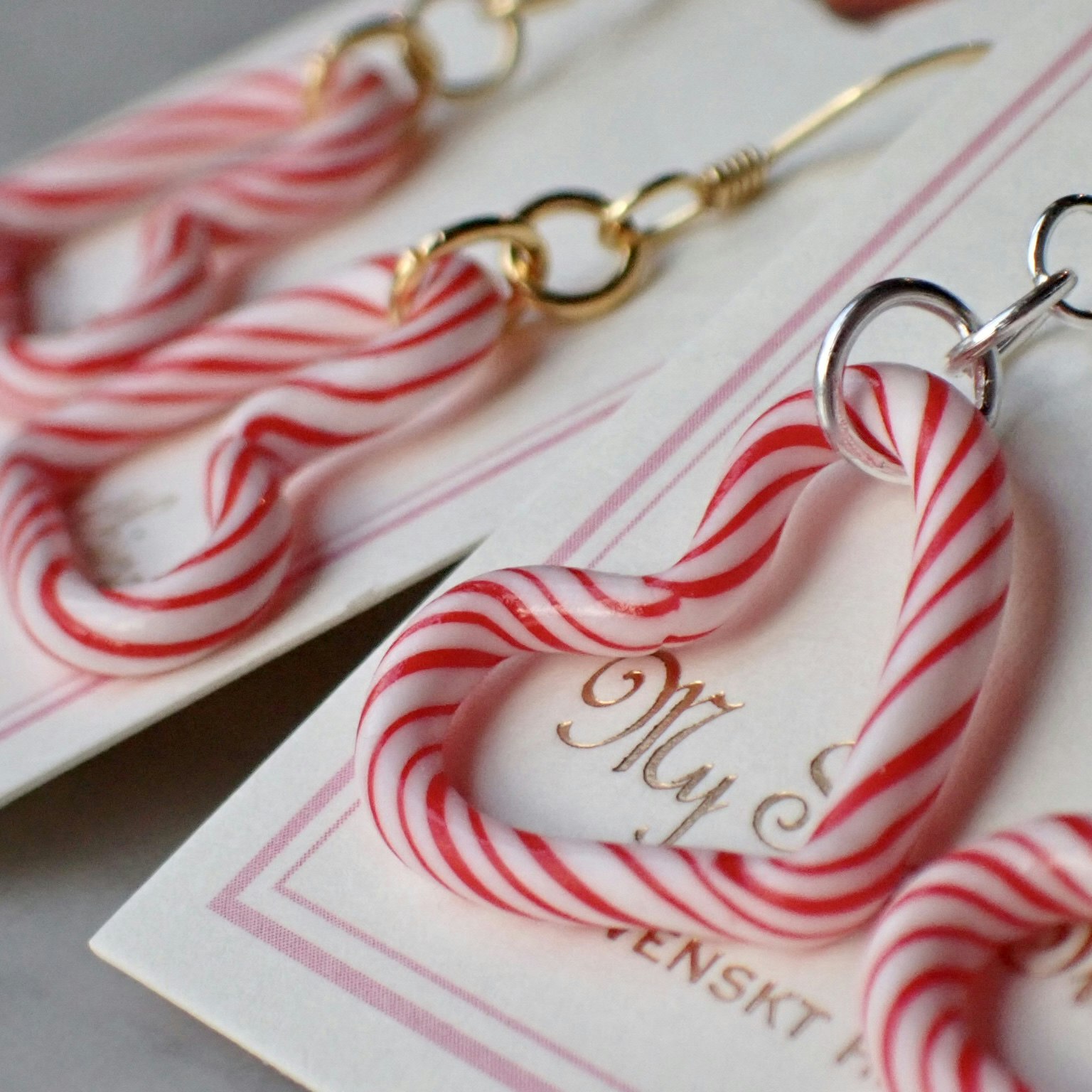 Candy Cane Hearts Earrings Silver/Gold