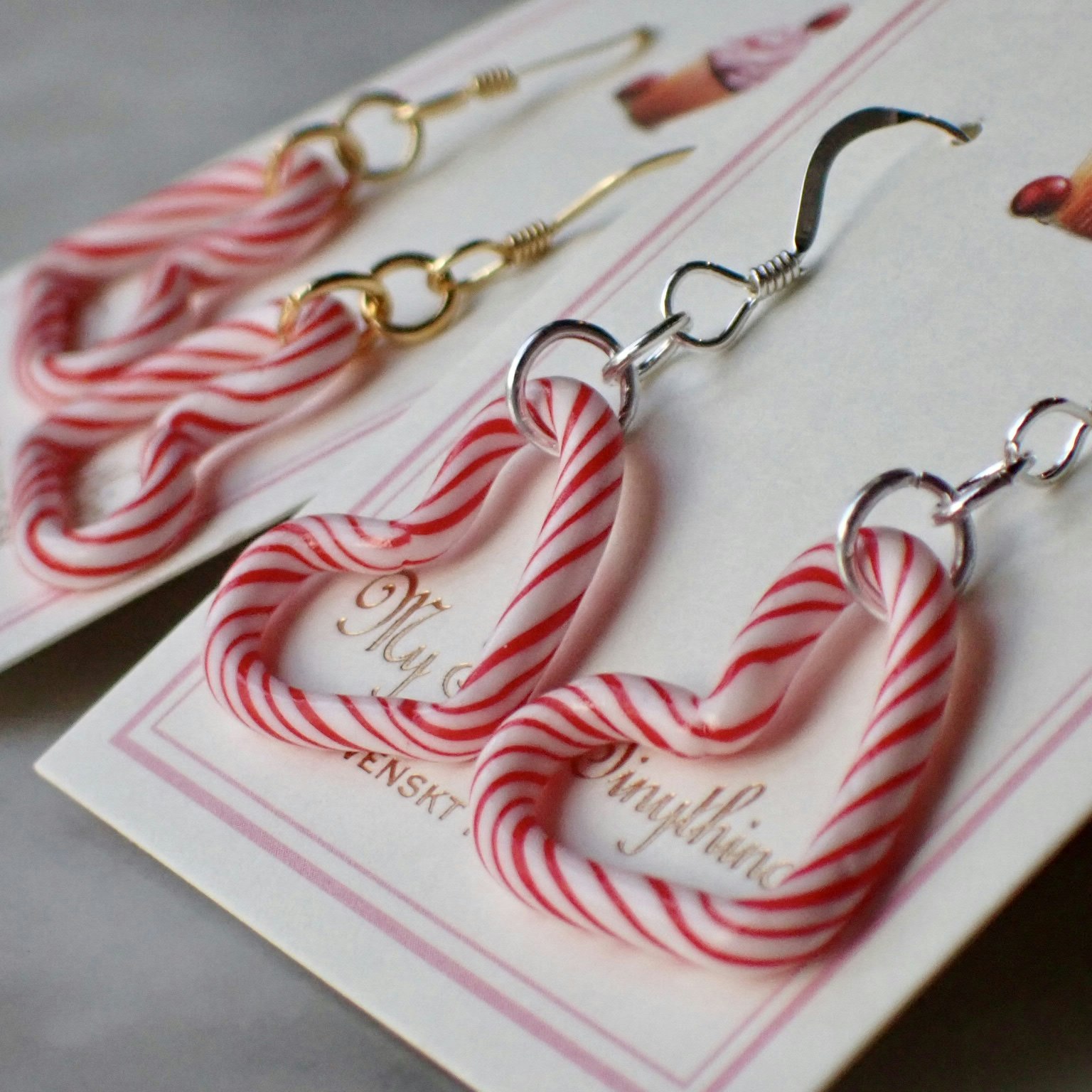 Candy Cane Hearts Earrings Silver/Gold