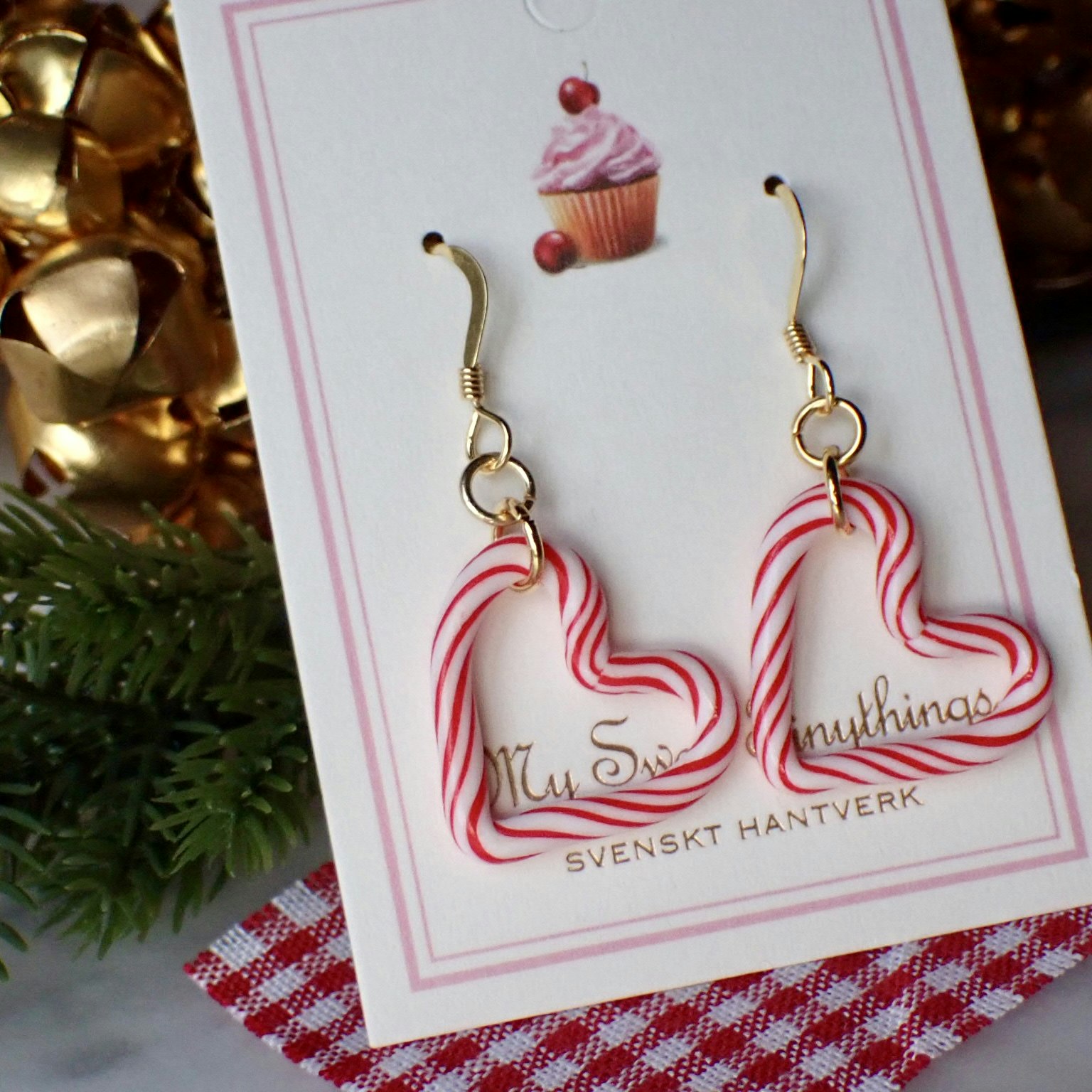 Candy Cane Hearts Earrings Silver/Gold