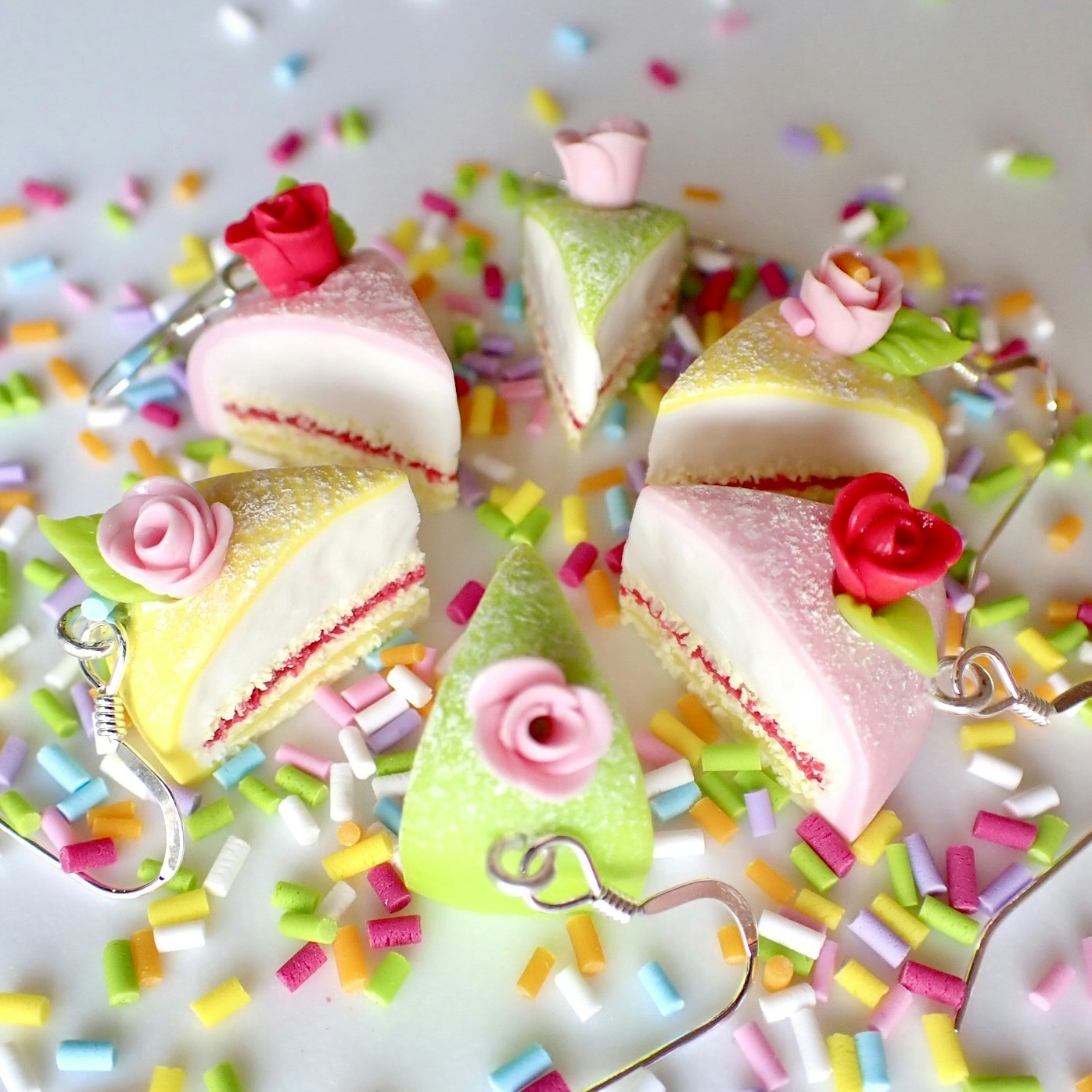 Pink Princess Cake Earrings Silver/Gold 1 pair