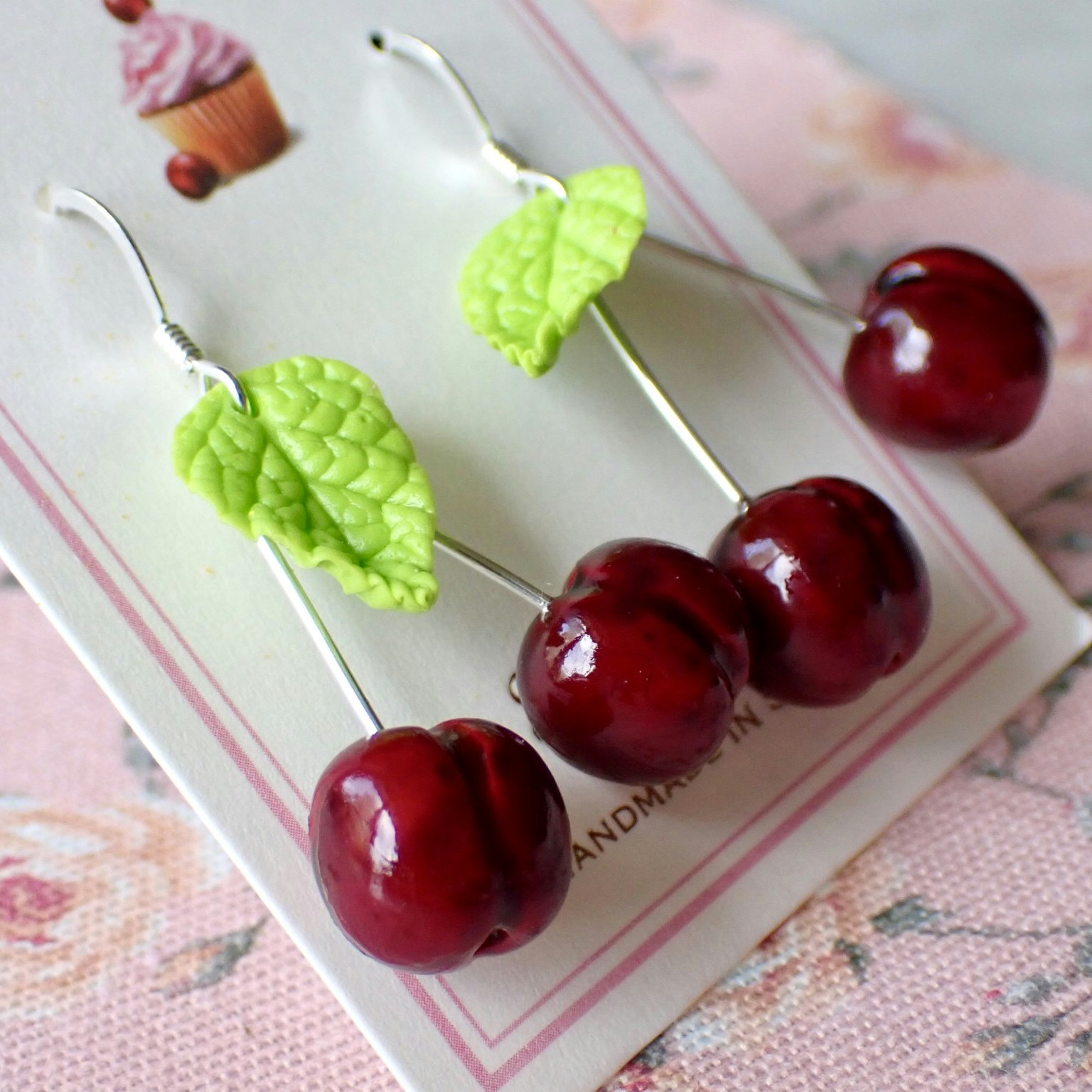 Cherries Earrings Silver 1 pair
