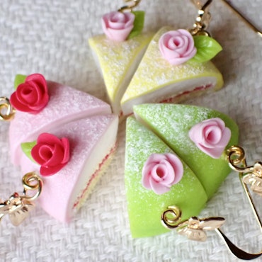Prinzessinnenkuchen grün / rosa / gelb Ohrringe silber / gold