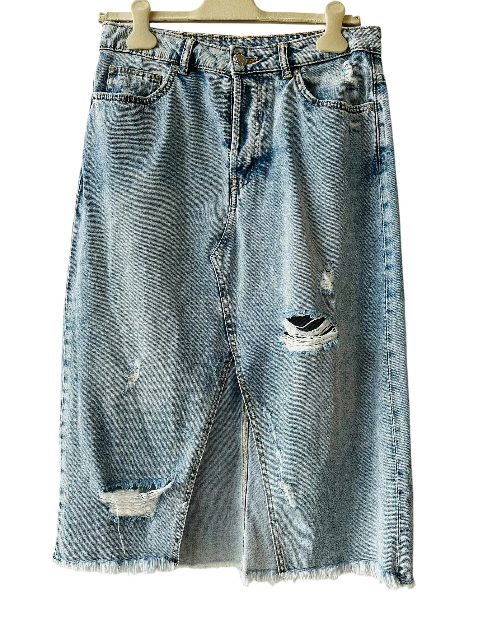 Lång jeanskjol i ljus denim