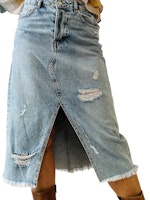 Lång jeanskjol i ljus denim