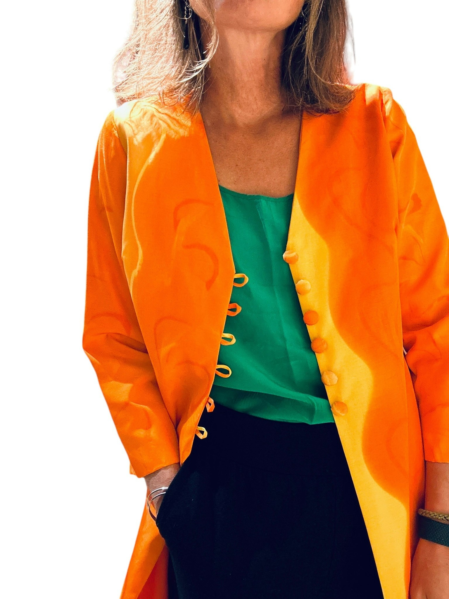 Vintage orange-gul lång kavaj