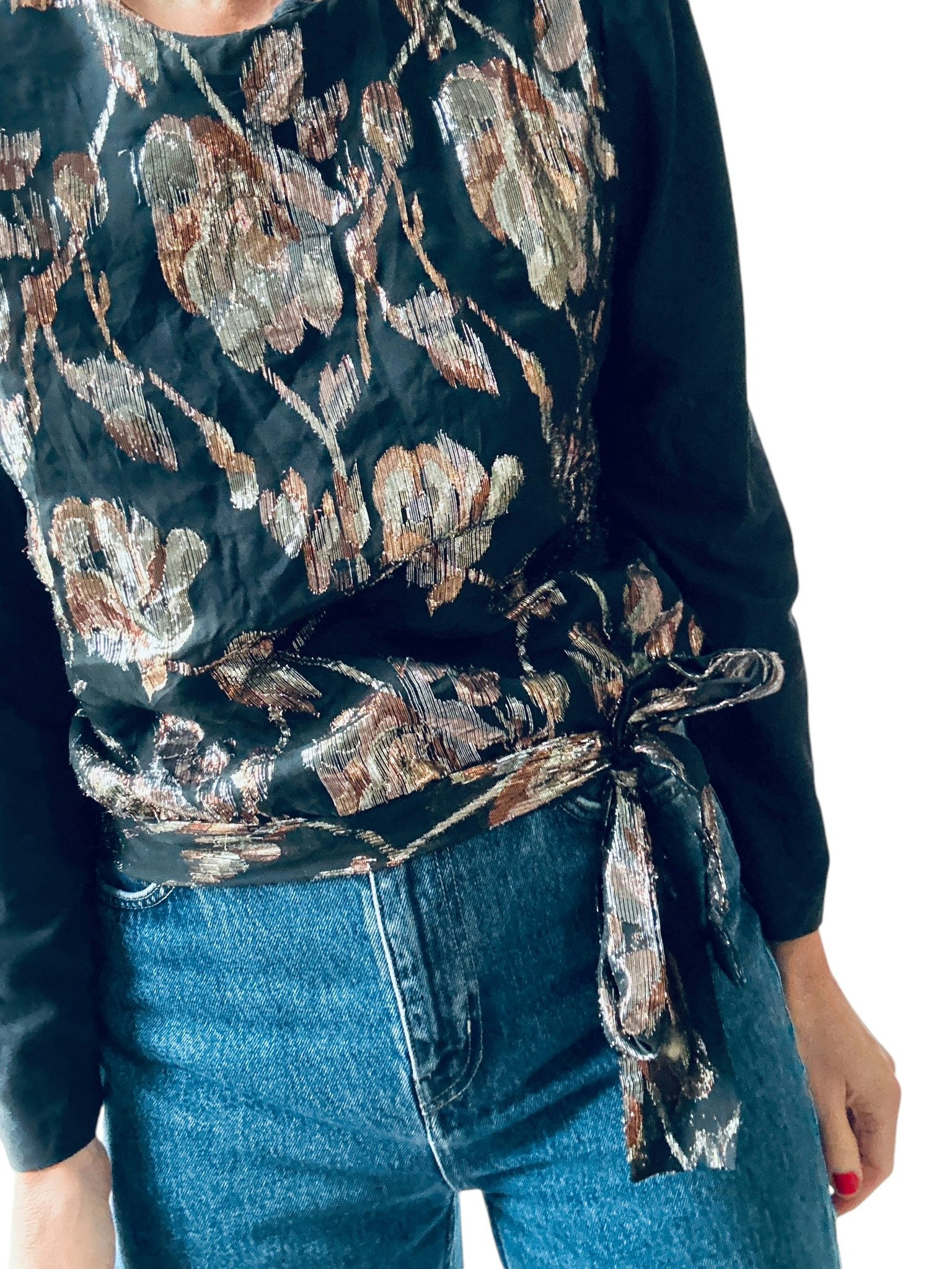 Vintage topp med metallicmönster