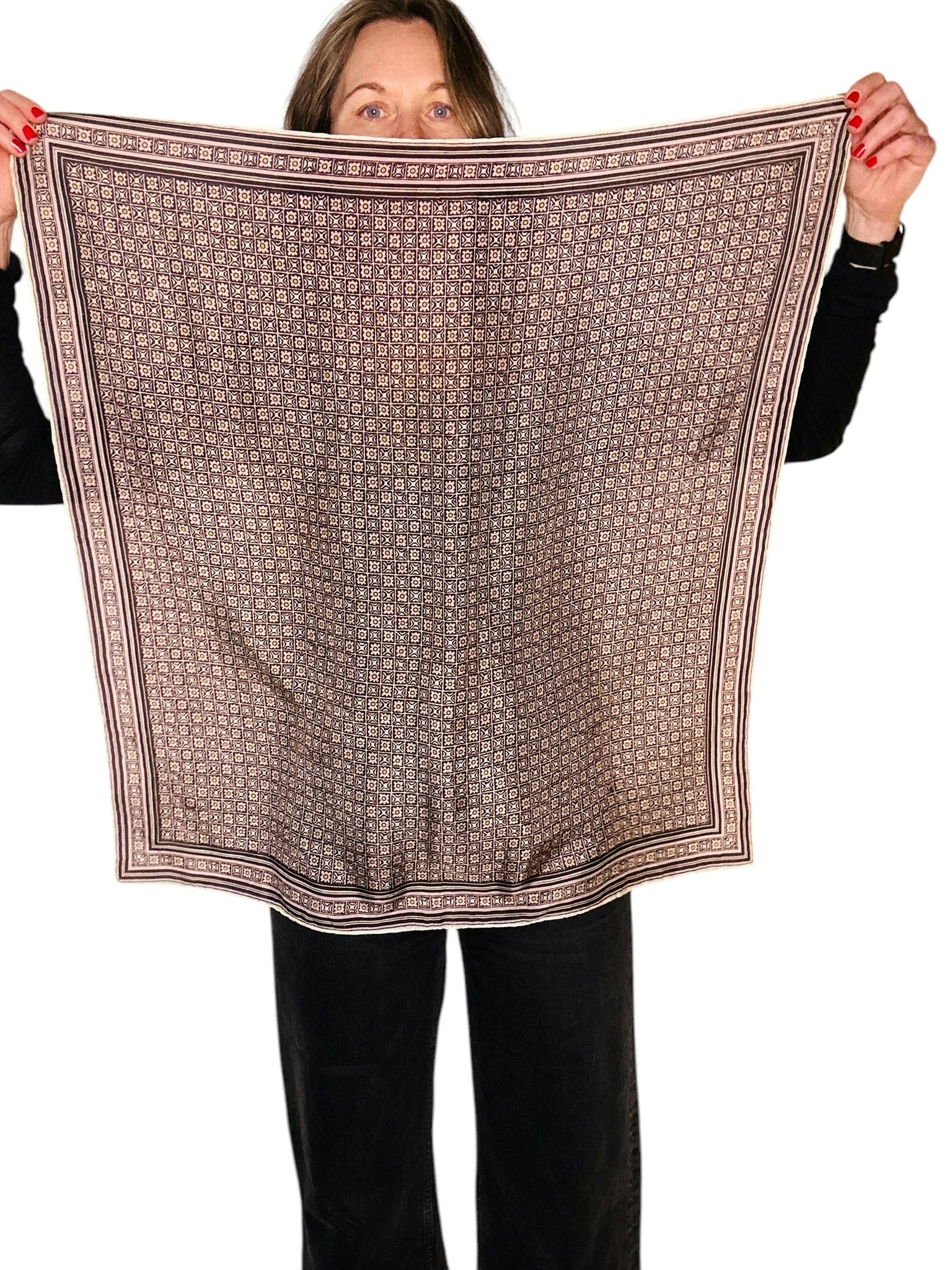 Vintage scarf med blommor i rutor