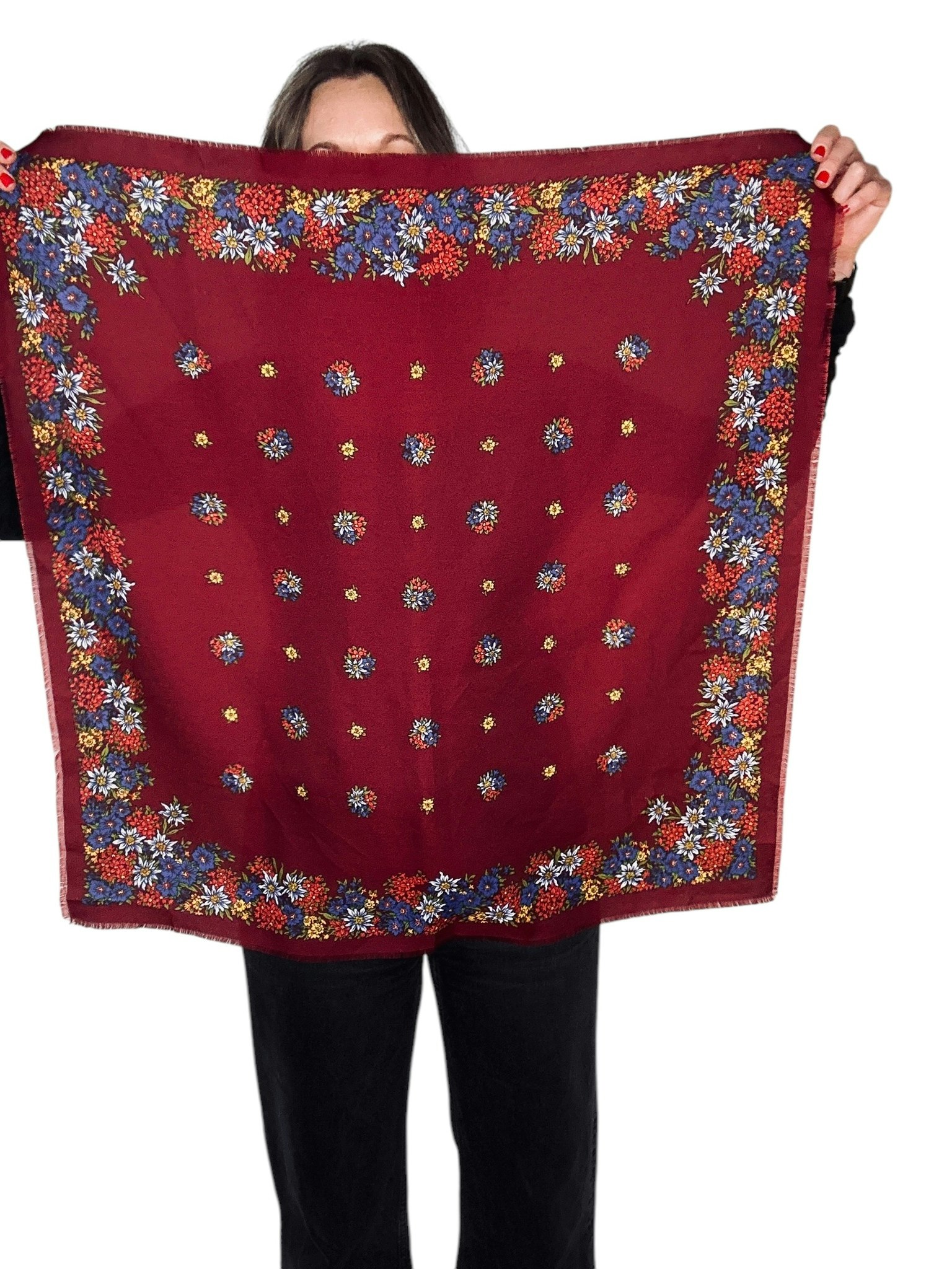 Vintage vinröd scarf med blommor