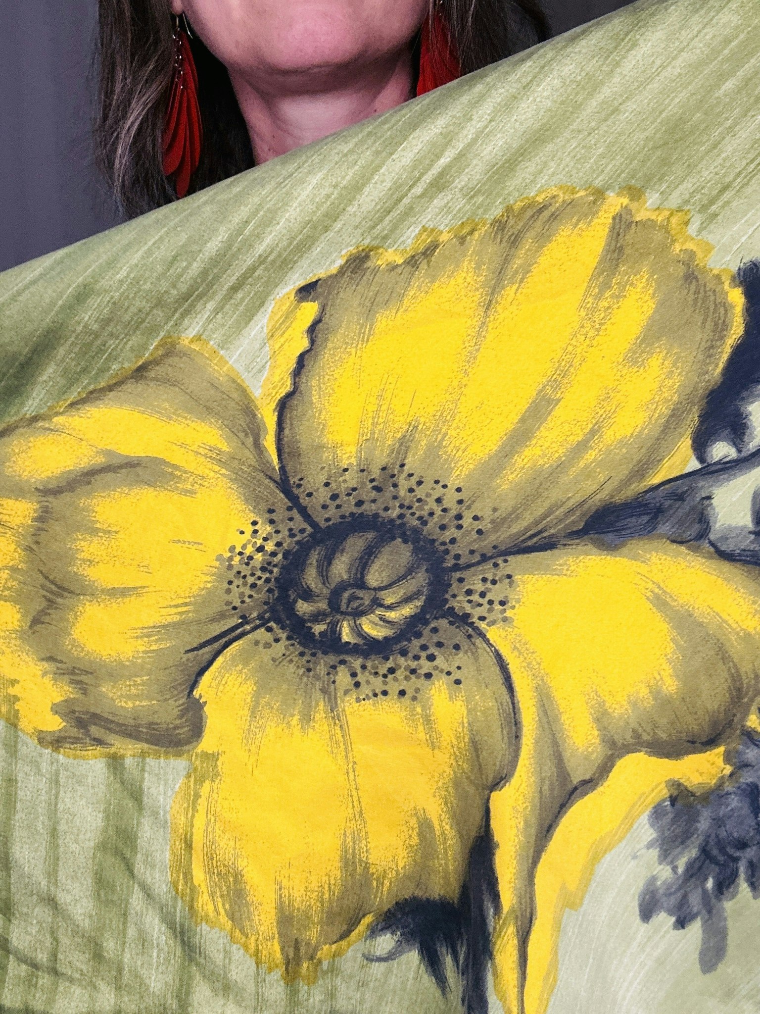 Vintage sidenscarf i grönt och gult