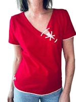 Vintage röd topp med repdetaljer