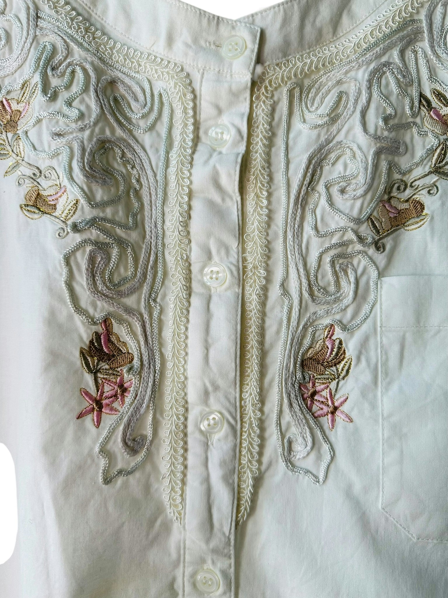 Vintage bomullsblus med broderier