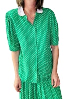 Vintage grön blus med vit krage