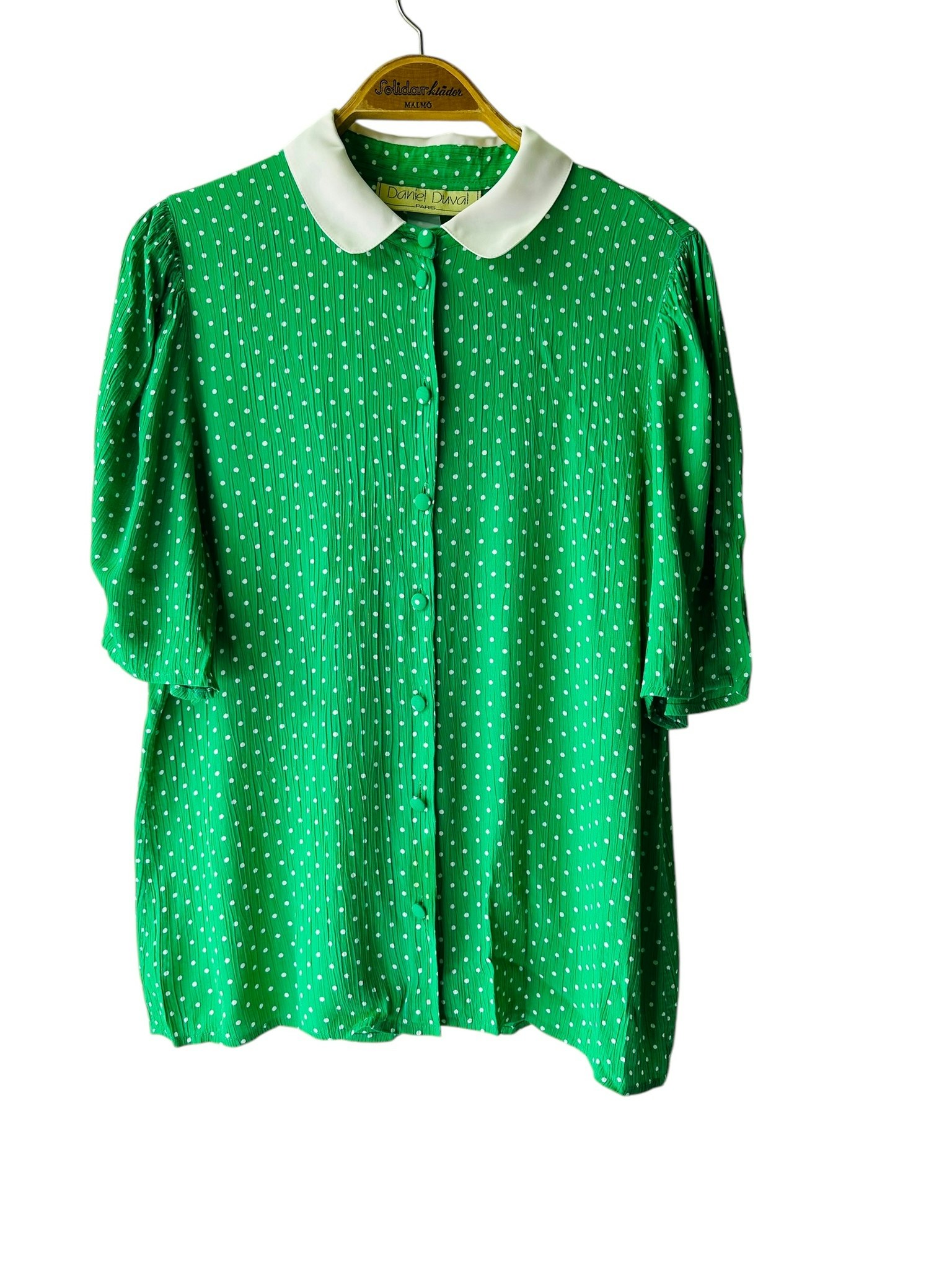Vintage grön blus med vit krage