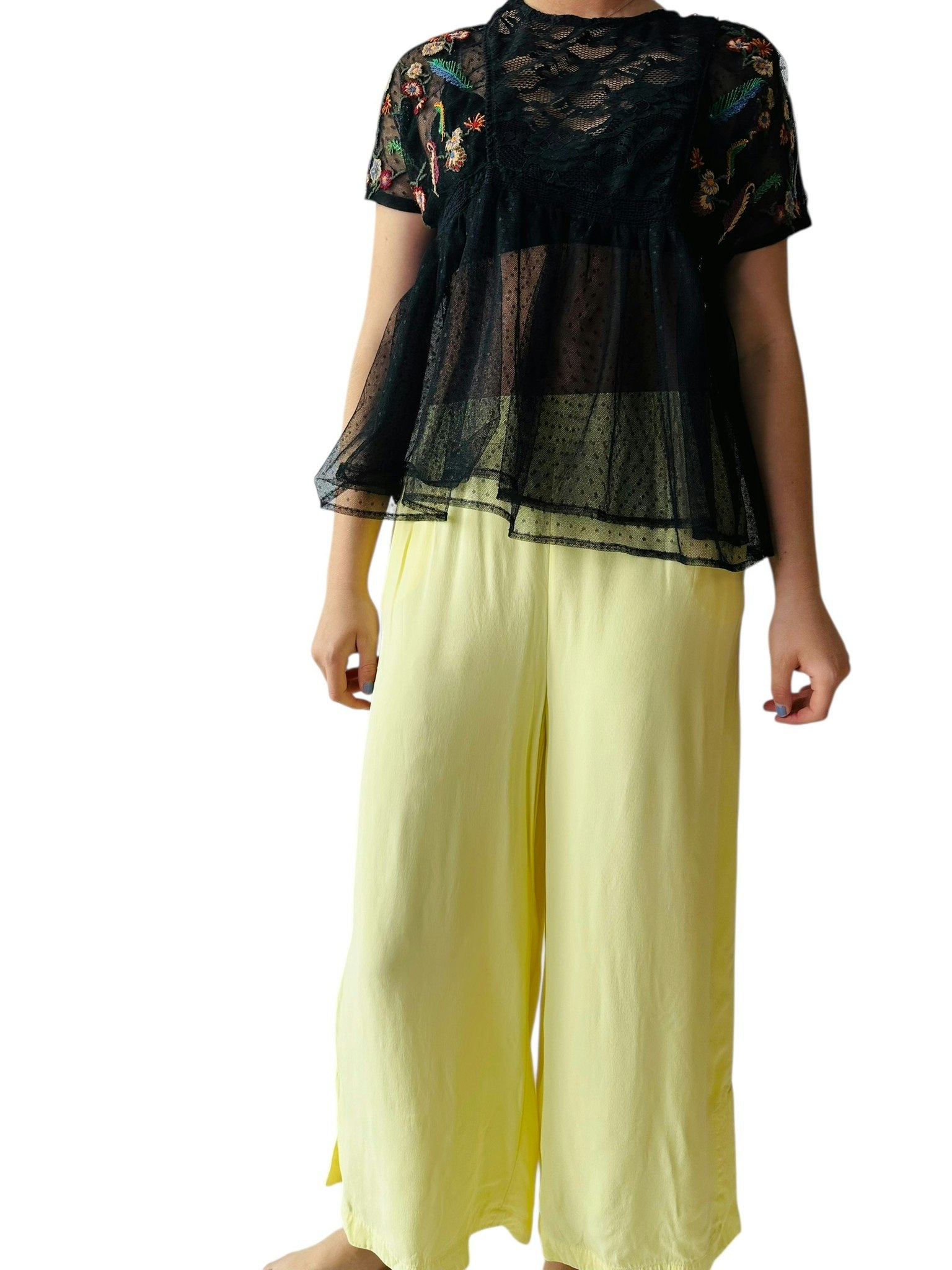 Transparent topp med broderier