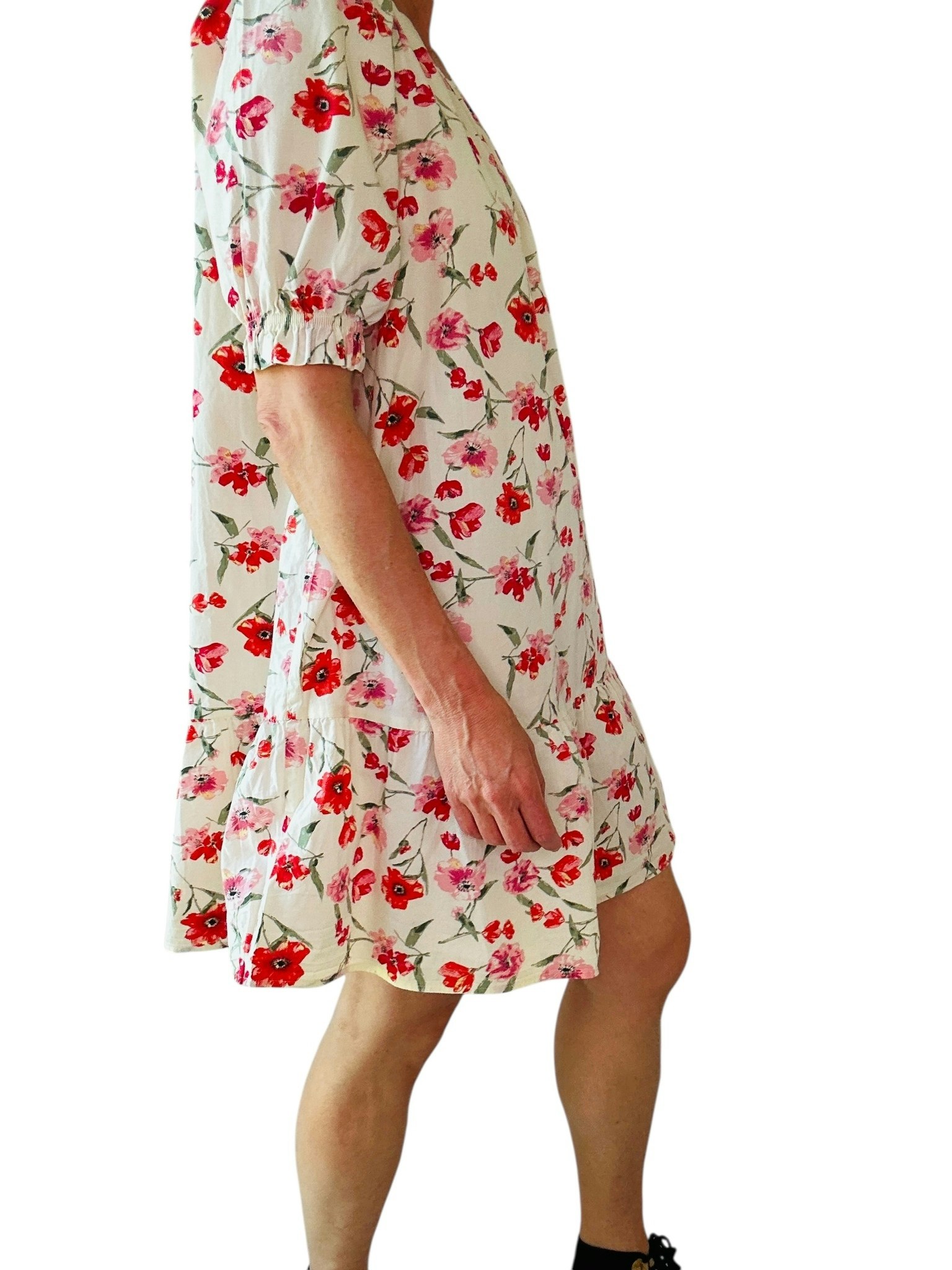 Kort blommig bomullsklänning