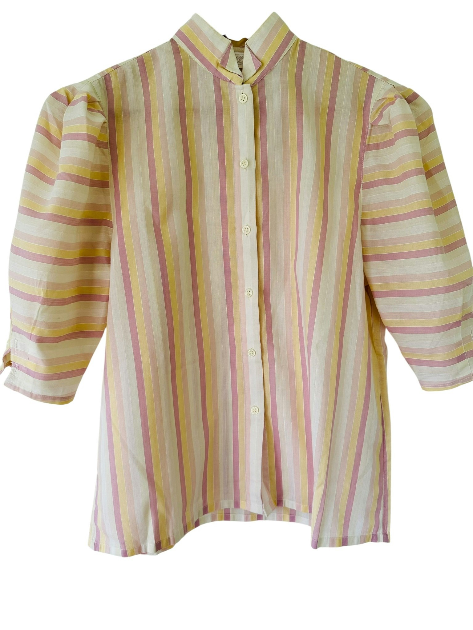 Vintage randig blus i rosa och gult