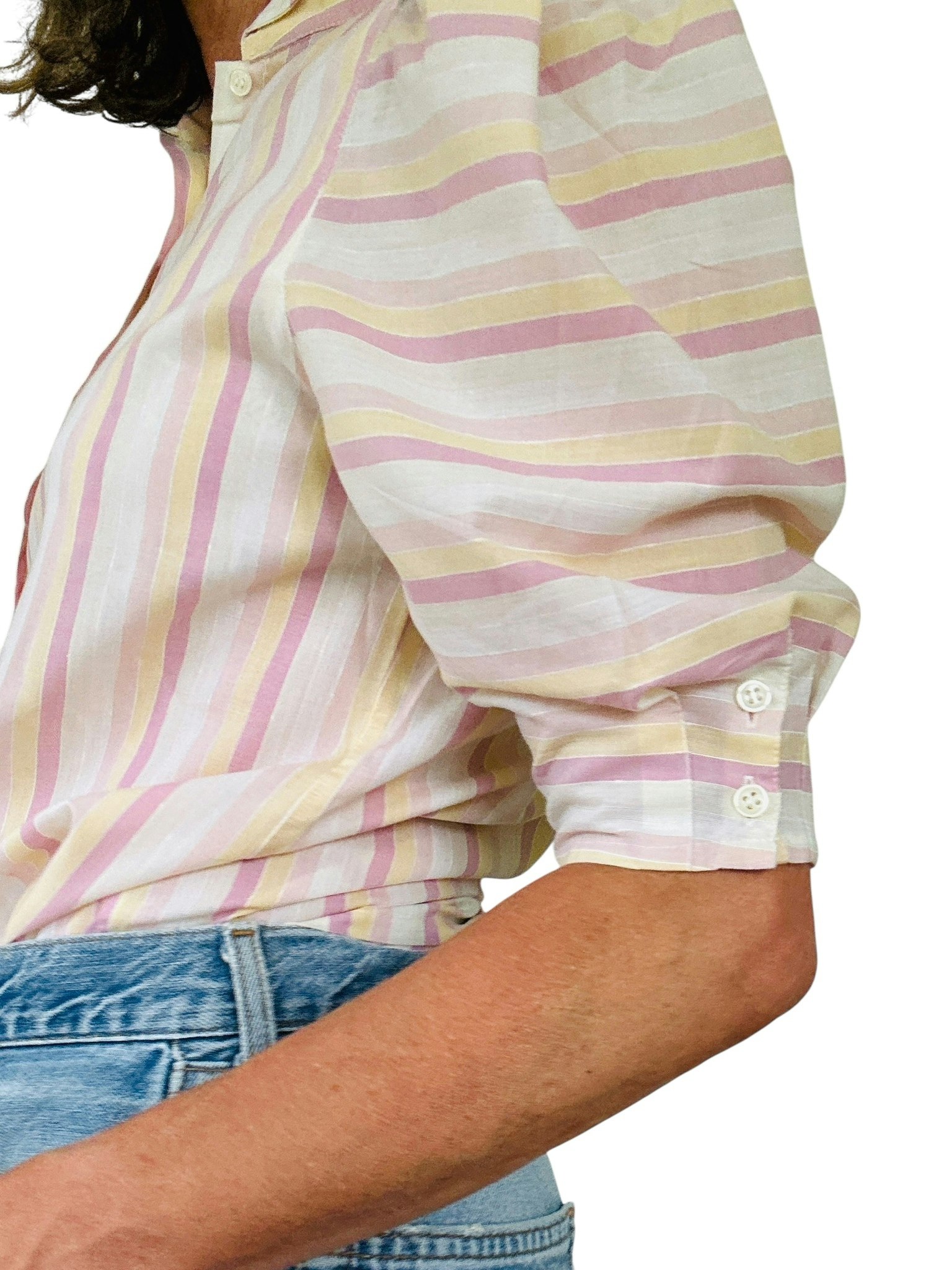 Vintage randig blus i rosa och gult