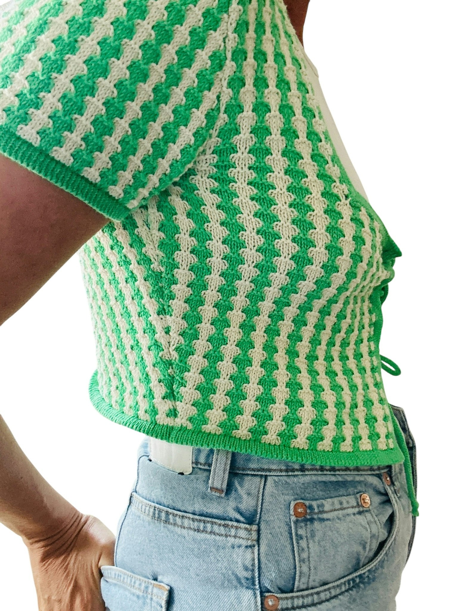 Grön och vit croppad kofta
