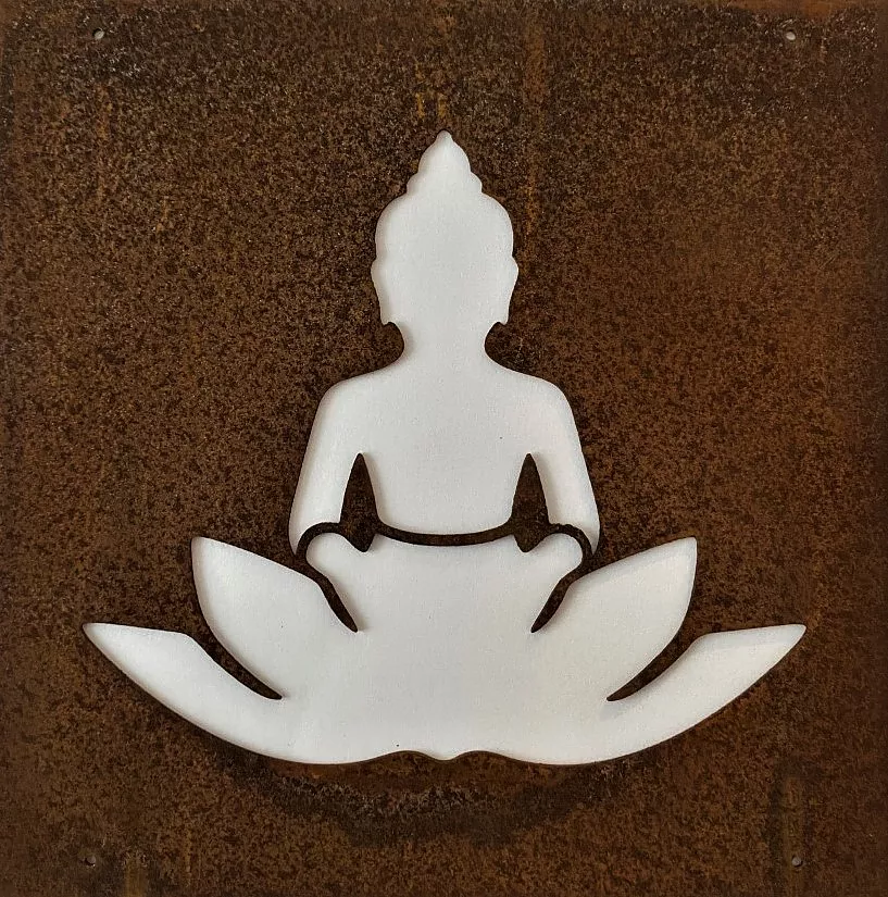 Skylt Buddha och lotus