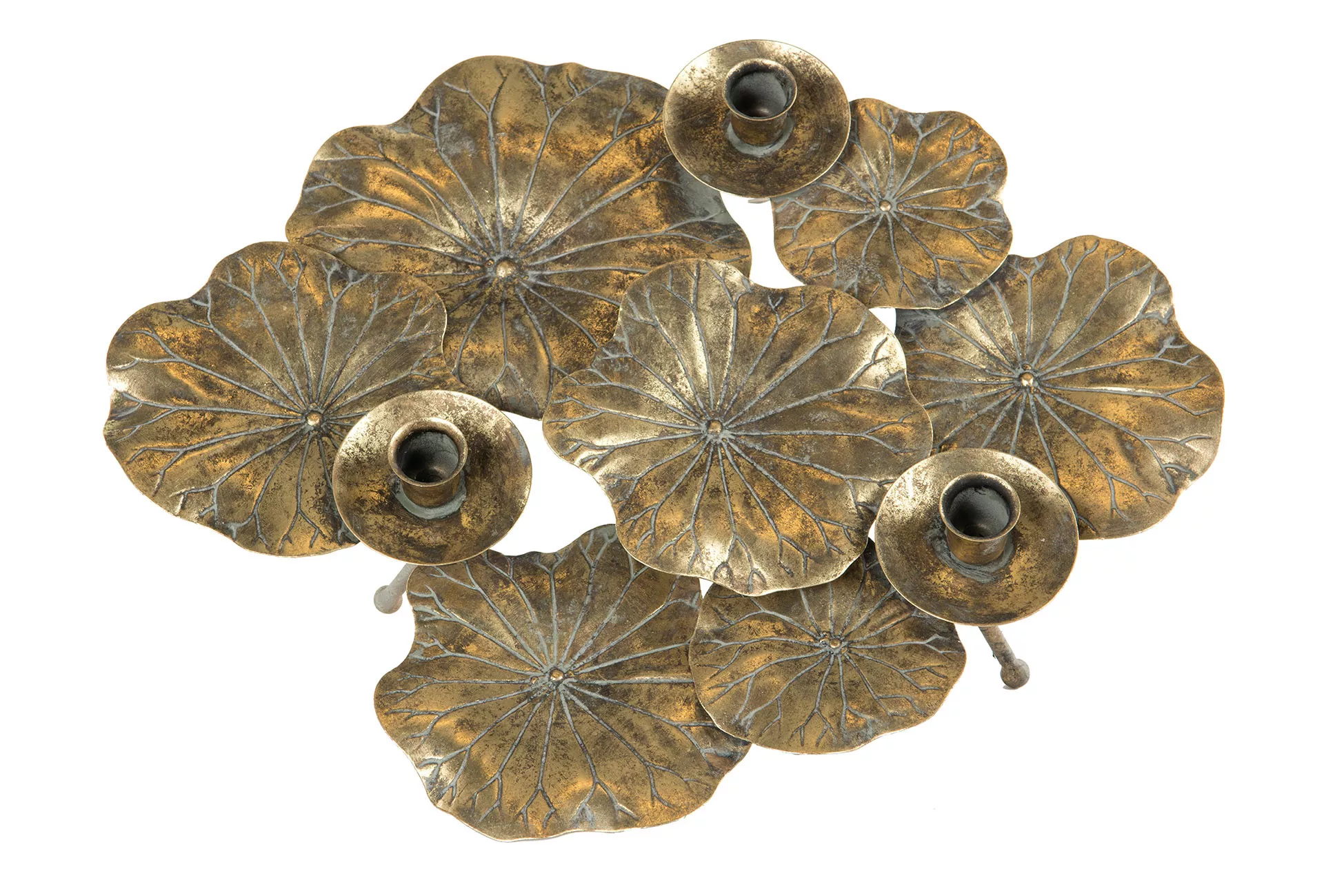 Vacker ljusstake av lotusblad antik mässing