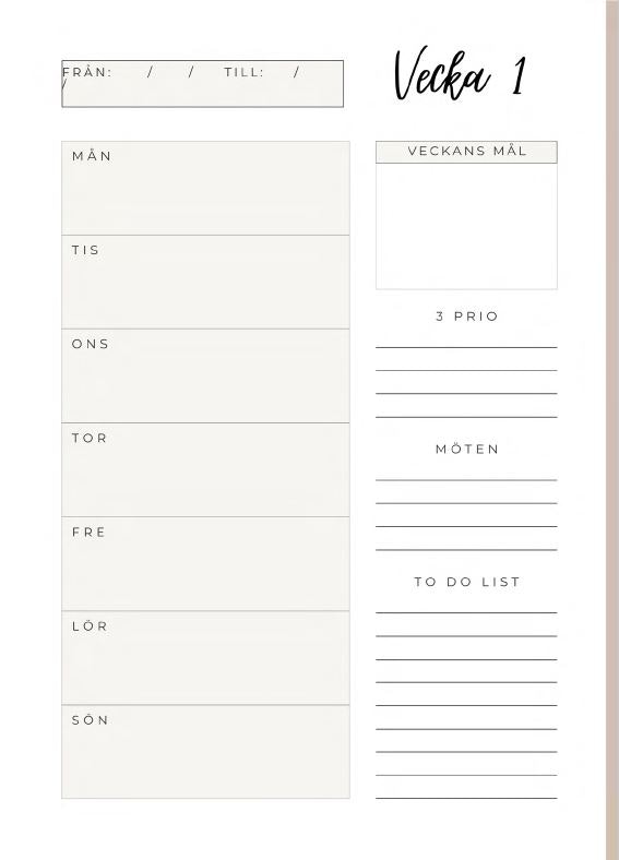 Skriv ut själv -Planner Veckokalender 2024 A5