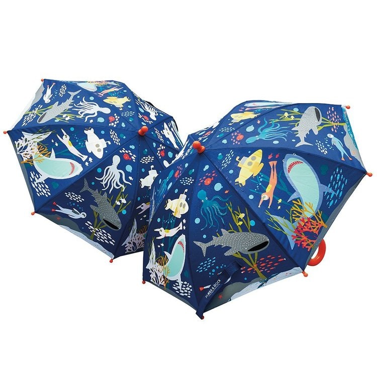 Paraply för barn mönstrat med hajar - färgskiftande