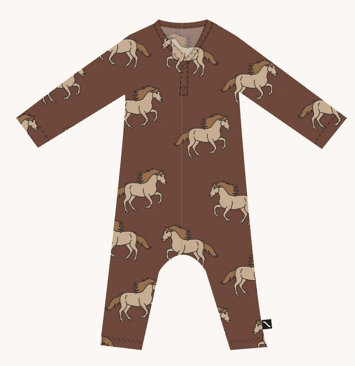pyjamas baby ekologisk bomull brun hästar