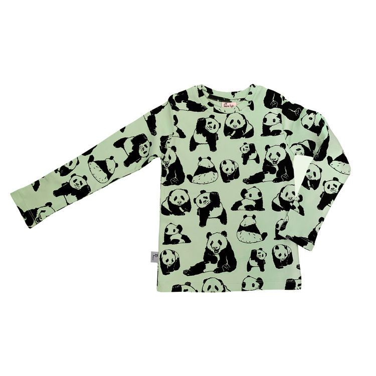 Tröja barn långärmad t-shirt grön mönstrad med pandor