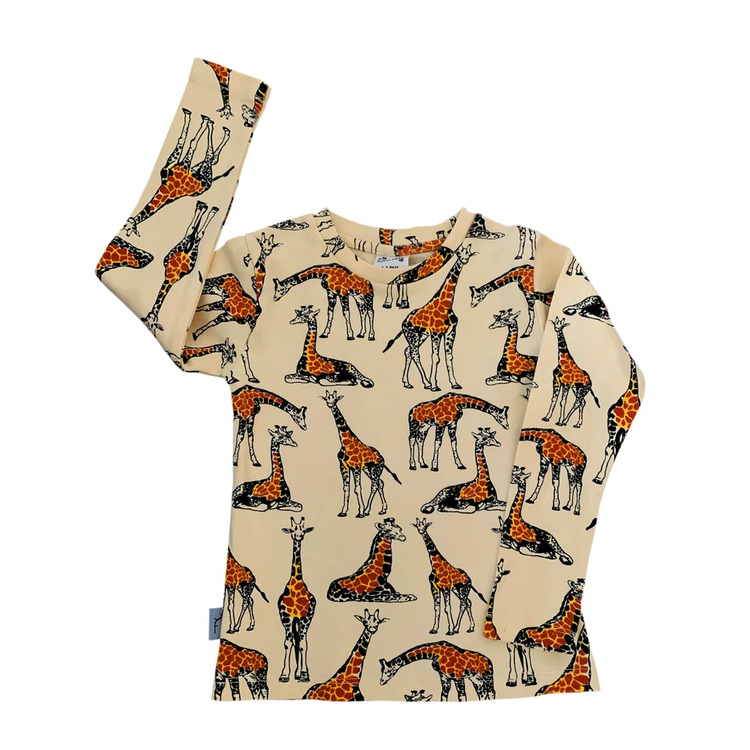 Tröja långärmad t-shirt aprikos mönstrad med giraffer
