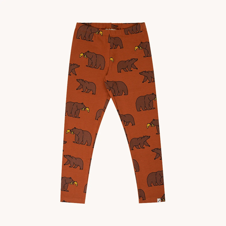 Leggings barn rostbruna mönstrade med björnar ekologiska barnkläder