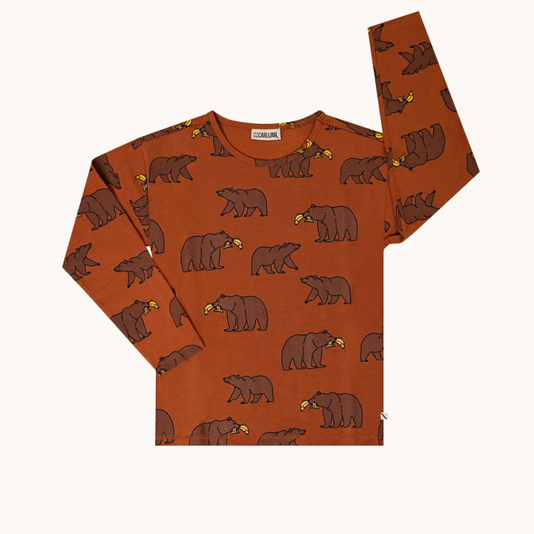 Långärmad barntröja rostbrun grizzly - 86-152cl