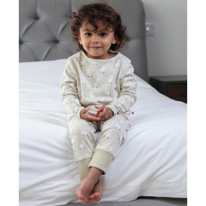 Pyjamas barn ekologisk bomull beige med kaniner