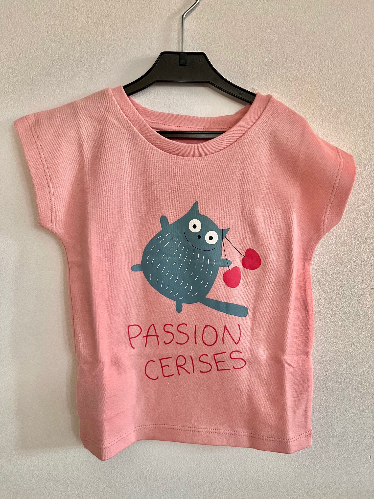 ekologiska barnkläder kortärmad tshirt rosa katt