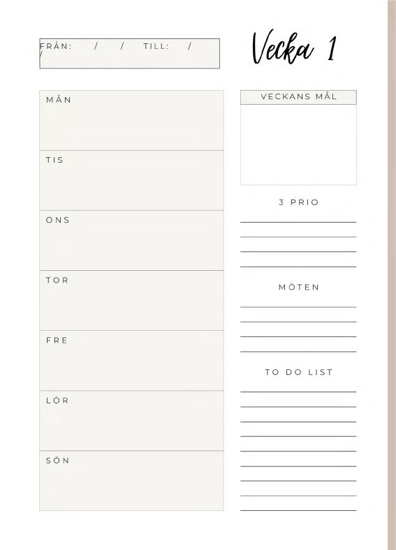 Skriv ut själv -Planner Veckokalender 2024 A4